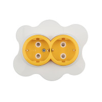 Розетка двойная HAPPY Яичница с/у, с/з, со шторками, желтая/белая KRANZ, KR-78-0632