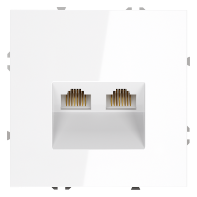 Розетка компьютерная встраиваемая VOLTUM S70 двойная RJ45+RJ45 кат.6, (белый глянцевый), VLS060201