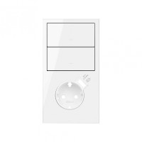 Simon 100 Белый глянец Кит 2 поста, фронтальная накладка вертикальная на 1 розетку Schuko с з/у USB SC + 2 клавиши выключателей, 10020218-130