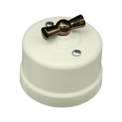 Bironi Выключатель 1-кл., пластик, цвет Слоновая кость, Бронза, B1-200-211-B