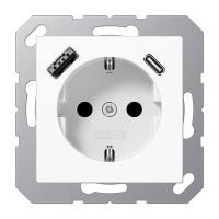 Розетка SCHUKO® с USB-зарядным устройством, тип A + тип С; термопласт; белый, LS1520-15CAWW Розетка SCHUKO® с USB-зарядным устройством, тип A + тип С; термопласт; белый, LS1520-15CAWW