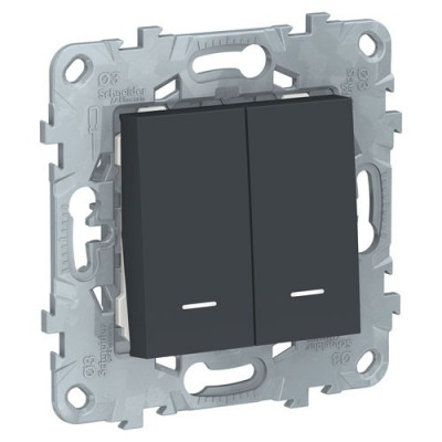 Unica New Переключатель 2-клав., 2 модуля,с подсветкой, 2 х сх.6а, антрацит