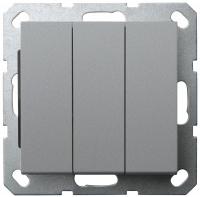 Выключатель трехклавишный 10A 250V~ с накладкой, цвет Алюминий , G3031S, Jasmart Electric