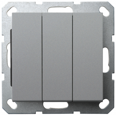 Выключатель трехклавишный 10A 250V~ с накладкой, цвет Алюминий , G3031S, Jasmart Electric