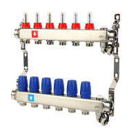Коллектор с расходомерами, дренажным краном и краном Маевского, 6 вых., MS.706.06