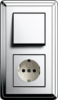 Gira Выключатель 1-клавишный с розеткой 2к+з, Хром-Кремовый, серия Classix