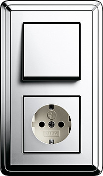 Gira Выключатель 1-клавишный с розеткой 2к+з, Хром-Кремовый, серия Classix