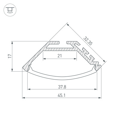 Профиль KLUS-P45-2000 ANOD (Arlight, Алюминий), 020898
