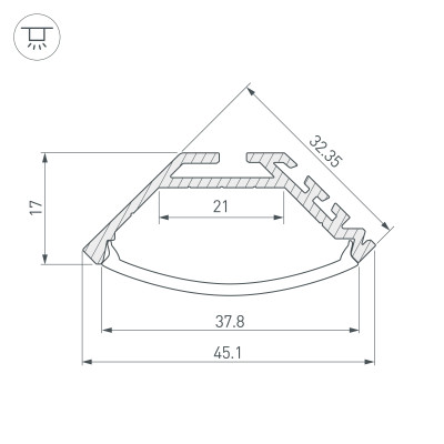 Профиль KLUS-P45-2000 ANOD (Arlight, Алюминий), 020898