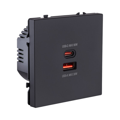 Розетка USB A+C 65W, черный матовый Kollinger Eclipse EC-024BK