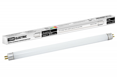 Лампа люминесцентная линейная двухцокольная ЛЛ-12/6Вт, T4/G5, 6500 К, длина 219,2мм  TDM Electric, SQ0355-0002