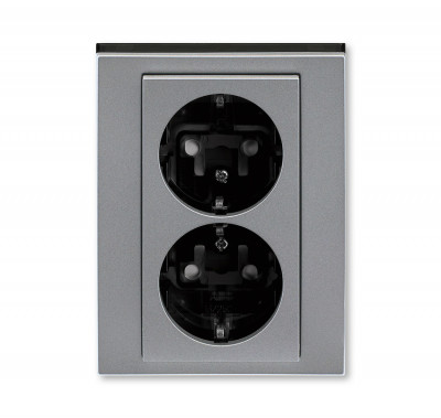 5522H-C03457 69W - Розетка двойная ABB Levit с заземлением со шторками 16А сталь / дымчатый чёрный - 2CHH223457C6069