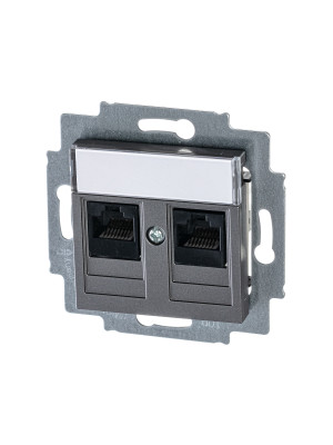 ABB EPJ Levit сталь / дымчатый чёрный Розетка компьютерная, 2хRJ45 кат,5e, сталь