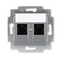 ABB EPJ Levit сталь / дымчатый чёрный Розетка компьютерная, 2хRJ45 кат,5e, сталь