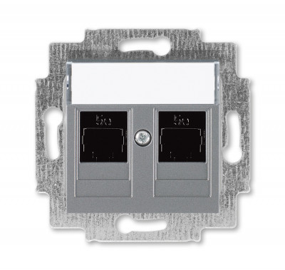 ABB EPJ Levit сталь / дымчатый чёрный Розетка компьютерная, 2хRJ45 кат,5e, сталь