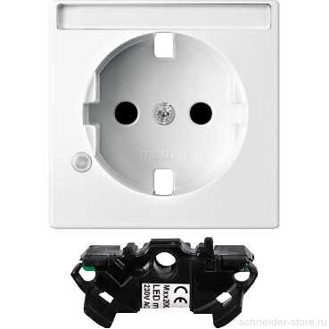 SM Накладка для розетки со шторк., с полем для надписи и светодиодн. модулем бел.