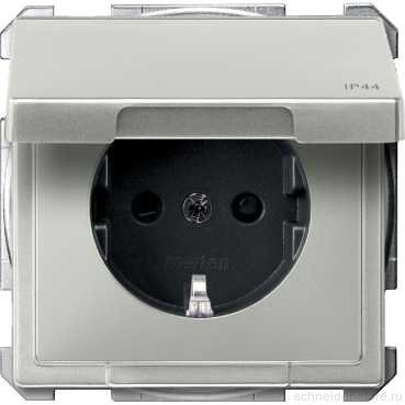 SD Розетка со шторк.,и крышк. 2К+З 16А 250В~ IP44, стальн.