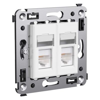 4400464 - ДКС Компьютерная розетка RJ-45 в стену, кат.5e двойная, "Avanti", "Белое облако"