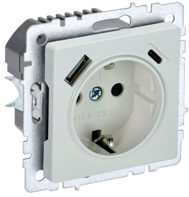 BRITE Роз. с з/к/ш 16А с USB A+C 18Вт РЮш11-1-БрЖ жемч. IEK, BR-R14-16-U22-018-K36