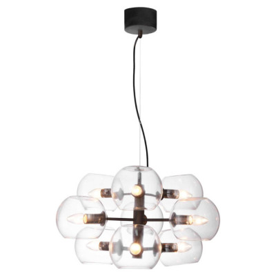 LUSSOLE FLAMING Люстра подвесная, цвет основания - черный, плафон - стекло (цвет - прозрачный), 9x40W E14, LSP-8163