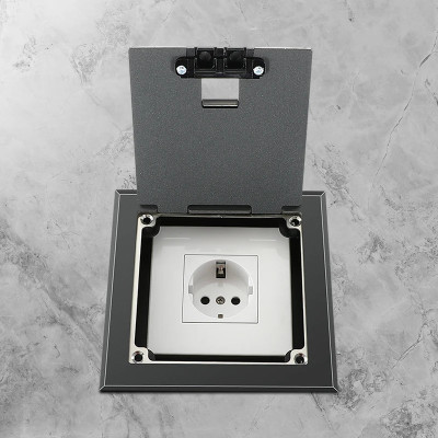 Люк напольный на 1 модуль (горизонт.), металлический, h=65мм, с рамкой, крышка без углубления, TIMIUX, черный, EU1GH65R BL