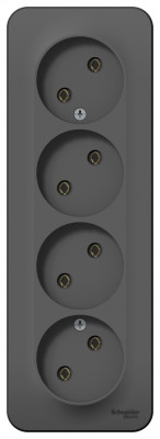 BLANCA О/У РОЗЕТКА 4-ая без заземления без штор. ИЗОЛ.ПЛ.,16А, 250В,АНТРАЦИТ