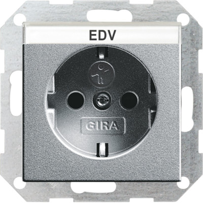 046226 Gira Розетка с з/к, с затвором (shutter) и символом  и полем для надписи