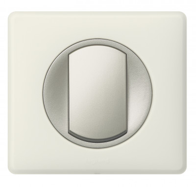 Legrand Выключатель 1-клавишный, вставка - титан,  классика - Белая перкаль, серия Celiane
