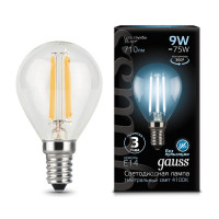 Лампа Gauss Filament Шар 9W 710lm 4100К Е14 LED 1/10/50, 105801209 Лампа Gauss Filament Шар 9W 710lm 4100К Е14 LED 1/10/50, 105801209