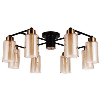 Arte Lamp LEO, Светильник потолочный, цвет арматуры - черный, цвет плафона/декора - янтарный, 8x40W E14, A7027PL-8BK