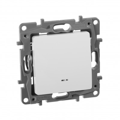 Legrand Переключатель одноклавишный с подсветкой/индикацией - Legrand Etika - 10А 250В безвинтовые зажимы - белый, 672215