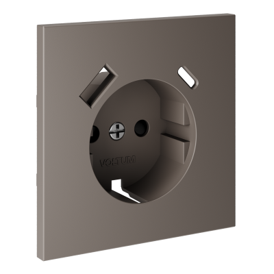 Накладка для розетки с заземлением и защитными шторками, с USB A+C, S70 (капучино), VLS001014