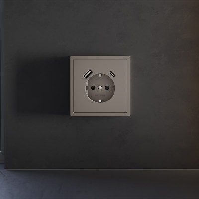 Накладка для розетки с заземлением и защитными шторками, с USB A+C, S70 (капучино), VLS001014