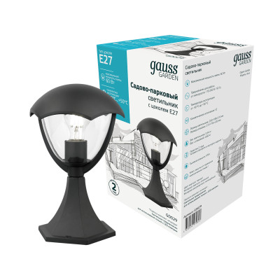 Светильник садово-парковый Gauss Aura на постамент 1*E27, 60W, 200*200*310мм, 170-240V / 50Hz, IP54 (1/6), GD029