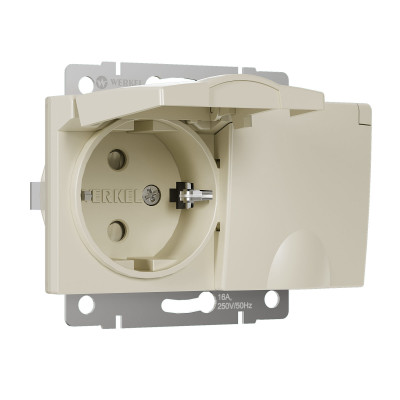 Werkel W1172203/ Розетка двойная влагозащ. с зазем. с защит. крышками и шторками (слоновая кость), a057279