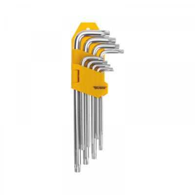 Набор ключей имбусовых Tamper-Torx KRANZ 9 шт., ТТ10-ТТ50, закаленные, удлиненные, никель, KR-12-5221