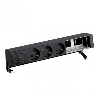 Simon 400 Настольный x6 розеточный блок, 3x2P+E, 2xUSB з/у, 2 пустых модуля, черный,, 42623000-138