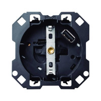 Simon 100 Розетка с заземлением и шторками Schuko 2Р+Е 16A 250В~ с з/у USB SmartCharge 2.1A 5В, 10001432-039