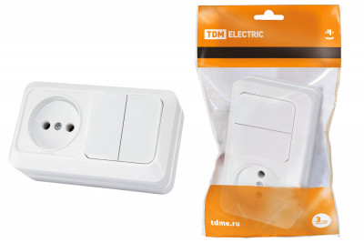 Блок комбинированный выкл. 2-кл. 10А + розетка 2П 10А 250В БКВР IP20 белый "Ладога" TDM Electric, SQ1801-0106