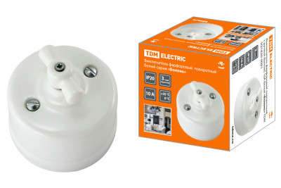 Выключатель фарфоровый поворотный с ручкой (бантик) 10А белый «Болонь» TDM Electric, SQ1820-0001