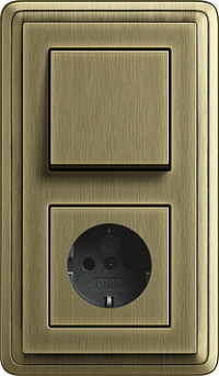 Gira Выключатель 1-клавишный с розеткой 2к+з, Бронза, серия Classix