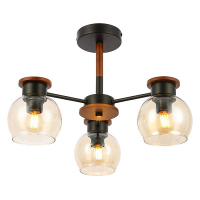 Evoluce SLE108102-03 Светильник потолочный Черный, Темное дерево/Прозрачный, Янтарный E27 3*60W