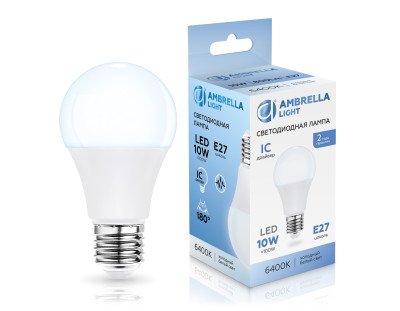Светодиодная лампа груша A60 E27 10Вт 6400K 160°, AMBRELLA LIGHT, 601006
