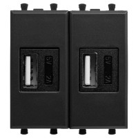 4412542 - ДКС USB зарядное устройство модульное, "Avanti", "Черный матовый", 2 модуля