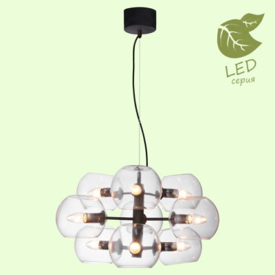 LUSSOLE FLAMING Люстра подвесная, цвет основания - черный, плафон - стекло (цвет - прозрачный), 9x6W E14, GRLSP-8163