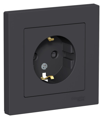 ATN001044 - ATLASDESIGN РОЗЕТКА с заземлением со шторками, 16А, в сборе, КАРБОН, Systeme Electric
