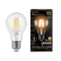 Лампа Gauss Filament А60 6W 600lm 2700К Е27 LED 1/10/40, 102802106