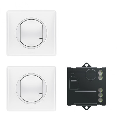 067777 - Celiane with NETATMO.Пакет для управления освещением c 2х мест. Микромодуль реле 300 Вт 240В + два умных беспроводных 1-клавишных выключателя.Цвет Белый