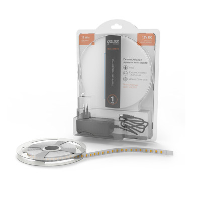 Лента Gauss Basic в комплекте LED 2835/120 12V 12W/m 1200lm/m 3000K 8mm IP65 5m 1/50, BT070