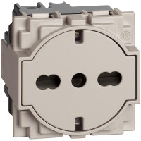 KM4140A16F Bticino LIVING NOW. Розетка немецкого/итальянского стандарта с плоской лицевой панелью 10/16А 2 модуля.Цвет Песочный., KM4140A16F